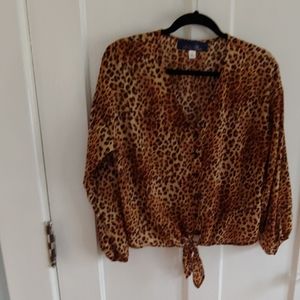 Animal print blouse with tie waist